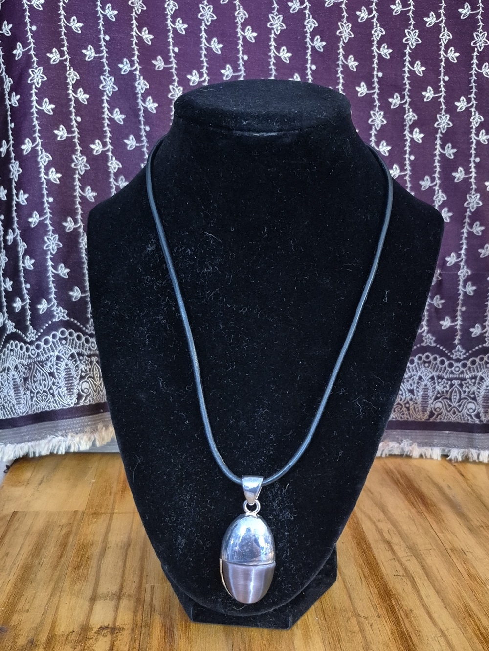 Sterling Silver Egg Pendant Necklace in Black